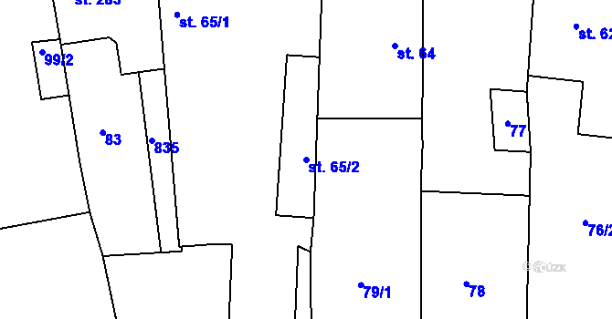 Parcela st. 65/2 v KÚ Zámrsk, Katastrální mapa