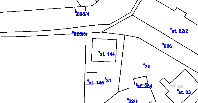 Parcela st. 144 v KÚ Zámrsk, Katastrální mapa