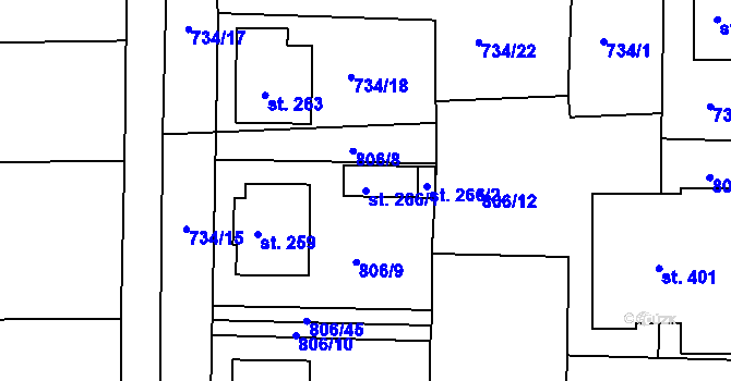Parcela st. 266/1 v KÚ Zámrsk, Katastrální mapa