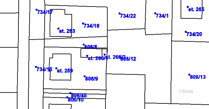 Parcela st. 266/2 v KÚ Zámrsk, Katastrální mapa