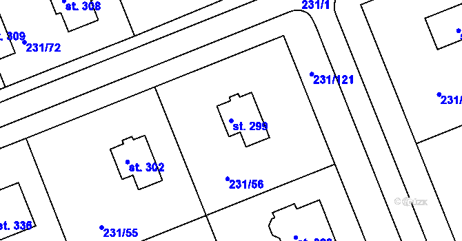 Parcela st. 299 v KÚ Zámrsk, Katastrální mapa
