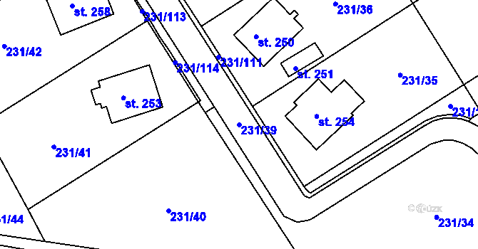 Parcela st. 231/39 v KÚ Zámrsk, Katastrální mapa