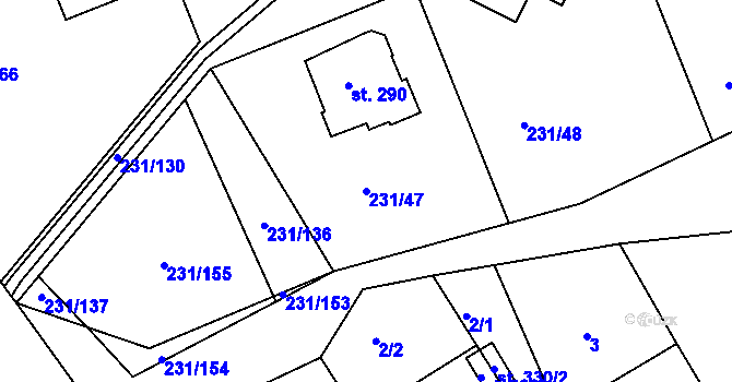 Parcela st. 231/47 v KÚ Zámrsk, Katastrální mapa