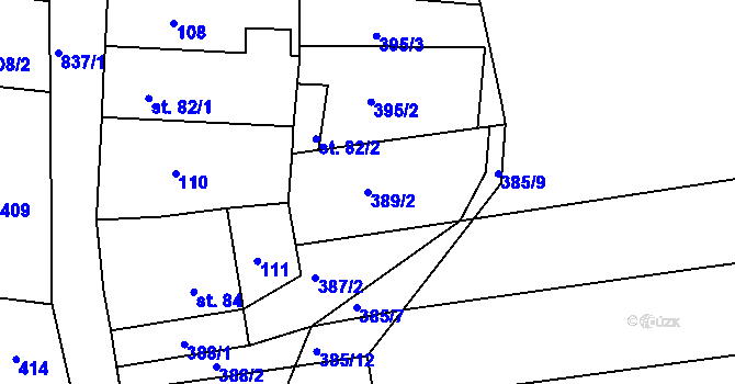 Parcela st. 389/2 v KÚ Zámrsk, Katastrální mapa