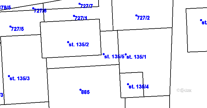 Parcela st. 135/5 v KÚ Zámrsk, Katastrální mapa