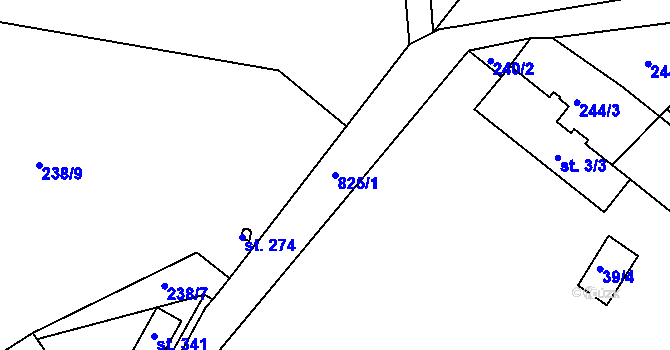 Parcela st. 825/1 v KÚ Zámrsk, Katastrální mapa