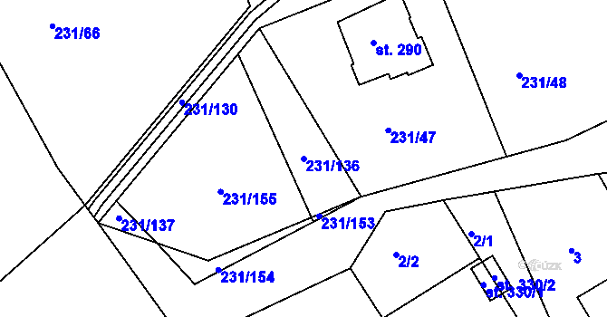 Parcela st. 231/136 v KÚ Zámrsk, Katastrální mapa