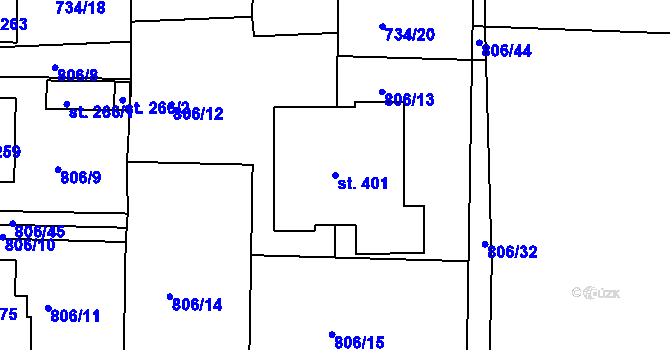Parcela st. 401 v KÚ Zámrsk, Katastrální mapa