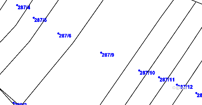 Parcela st. 287/9 v KÚ Zámrsky, Katastrální mapa
