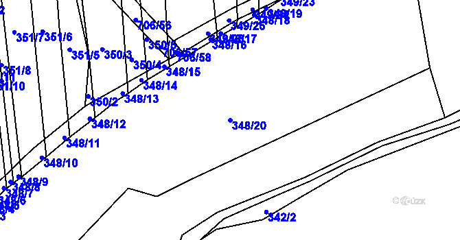 Parcela st. 348/20 v KÚ Zámrsky, Katastrální mapa