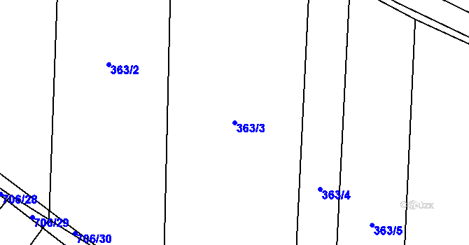 Parcela st. 363/3 v KÚ Zámrsky, Katastrální mapa