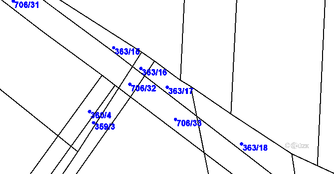 Parcela st. 363/17 v KÚ Zámrsky, Katastrální mapa