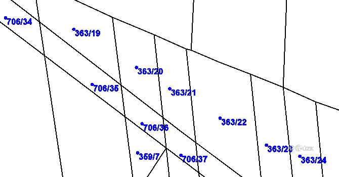 Parcela st. 363/21 v KÚ Zámrsky, Katastrální mapa