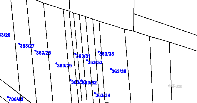 Parcela st. 363/35 v KÚ Zámrsky, Katastrální mapa