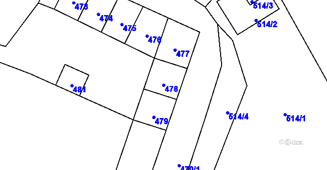 Parcela st. 478 v KÚ Zámrsky, Katastrální mapa