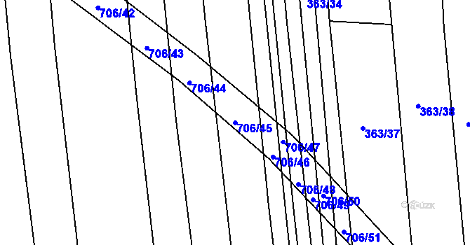 Parcela st. 706/45 v KÚ Zámrsky, Katastrální mapa