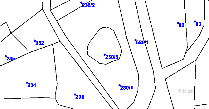 Parcela st. 230/3 v KÚ Zámrsky, Katastrální mapa