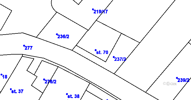 Parcela st. 70 v KÚ Zárubice, Katastrální mapa