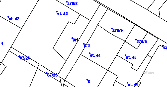 Parcela st. 9/3 v KÚ Zárubice, Katastrální mapa