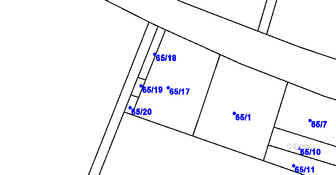 Parcela st. 65/17 v KÚ Zárubice, Katastrální mapa