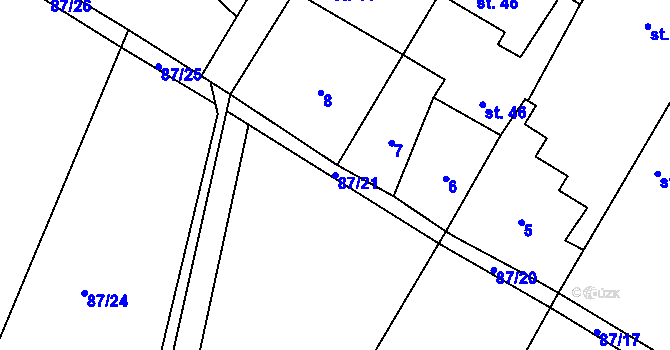 Parcela st. 87/21 v KÚ Zárubice, Katastrální mapa