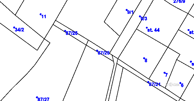 Parcela st. 87/25 v KÚ Zárubice, Katastrální mapa
