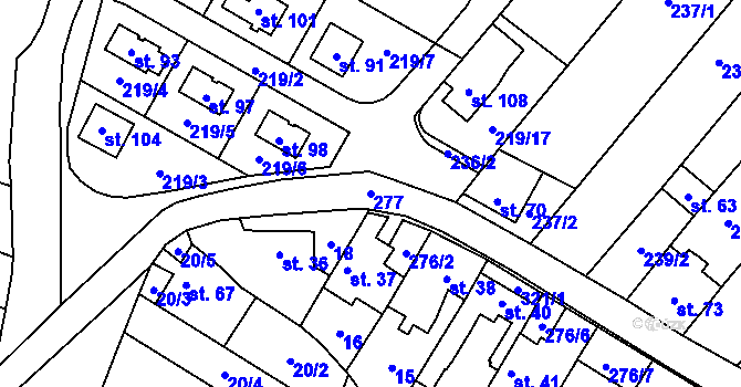 Parcela st. 277 v KÚ Zárubice, Katastrální mapa