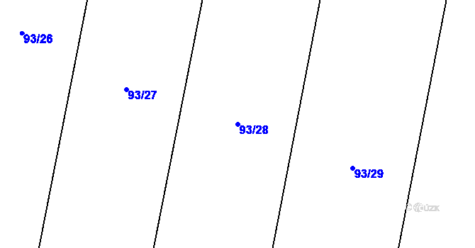 Parcela st. 93/28 v KÚ Zárubice, Katastrální mapa