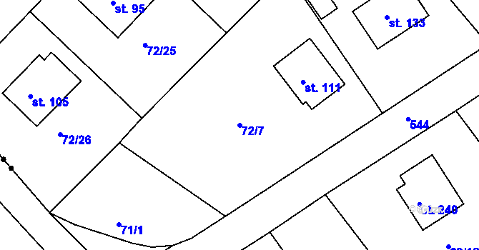 Parcela st. 72/7 v KÚ Zárybničná Lhota, Katastrální mapa