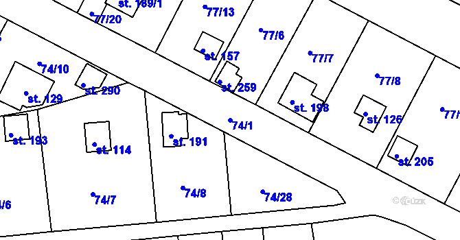 Parcela st. 74/1 v KÚ Zárybničná Lhota, Katastrální mapa