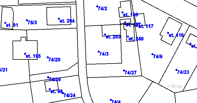 Parcela st. 74/3 v KÚ Zárybničná Lhota, Katastrální mapa