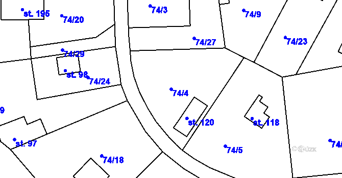 Parcela st. 74/4 v KÚ Zárybničná Lhota, Katastrální mapa