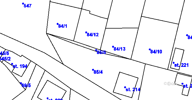 Parcela st. 85/5 v KÚ Zárybničná Lhota, Katastrální mapa