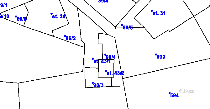 Parcela st. 90/4 v KÚ Zárybničná Lhota, Katastrální mapa