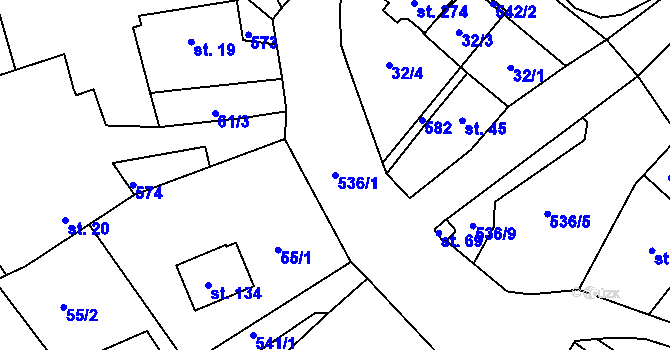 Parcela st. 536/1 v KÚ Zárybničná Lhota, Katastrální mapa