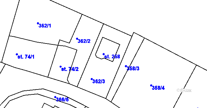 Parcela st. 258 v KÚ Zárybničná Lhota, Katastrální mapa