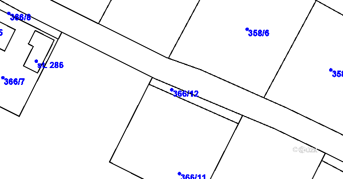 Parcela st. 366/12 v KÚ Zárybničná Lhota, Katastrální mapa