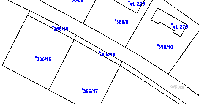 Parcela st. 366/18 v KÚ Zárybničná Lhota, Katastrální mapa