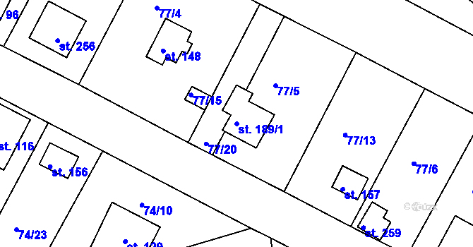 Parcela st. 189/1 v KÚ Zárybničná Lhota, Katastrální mapa