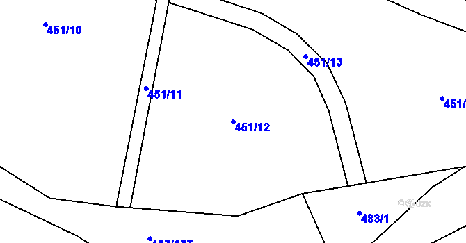 Parcela st. 451/12 v KÚ Zárybničná Lhota, Katastrální mapa