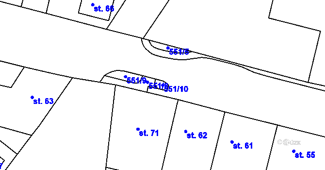 Parcela st. 551/10 v KÚ Zárybničná Lhota, Katastrální mapa