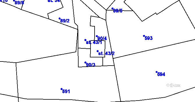 Parcela st. 43/2 v KÚ Zárybničná Lhota, Katastrální mapa