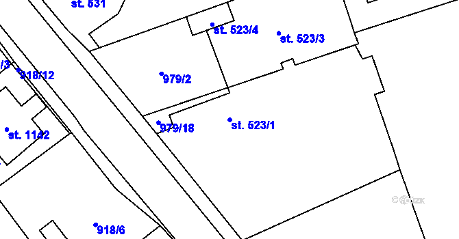 Parcela st. 523/1 v KÚ Martinov, Katastrální mapa