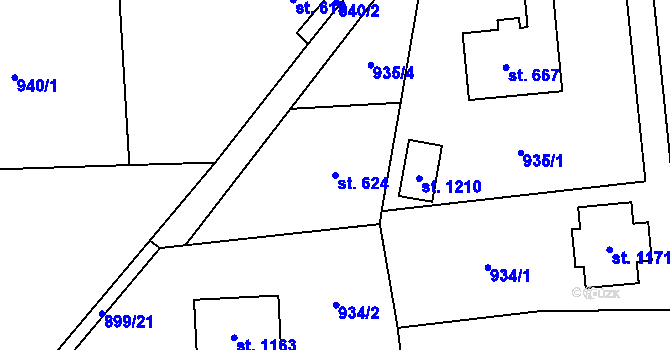 Parcela st. 624 v KÚ Martinov, Katastrální mapa