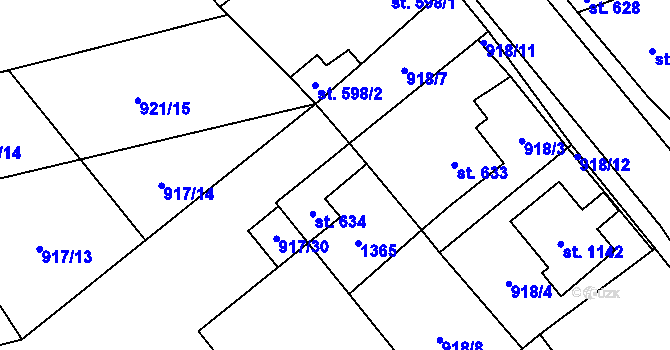 Parcela st. 634 v KÚ Martinov, Katastrální mapa