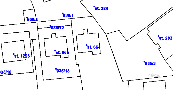 Parcela st. 664 v KÚ Martinov, Katastrální mapa