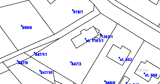 Parcela st. 1161/1 v KÚ Martinov, Katastrální mapa
