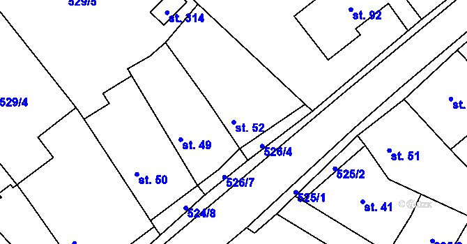 Parcela st. 52 v KÚ Záryby, Katastrální mapa