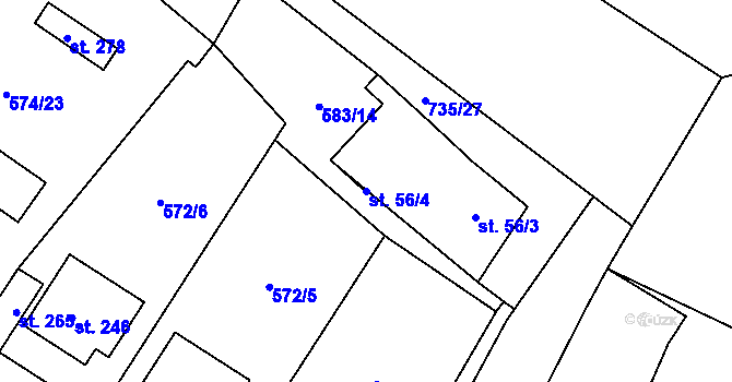 Parcela st. 56/4 v KÚ Záryby, Katastrální mapa
