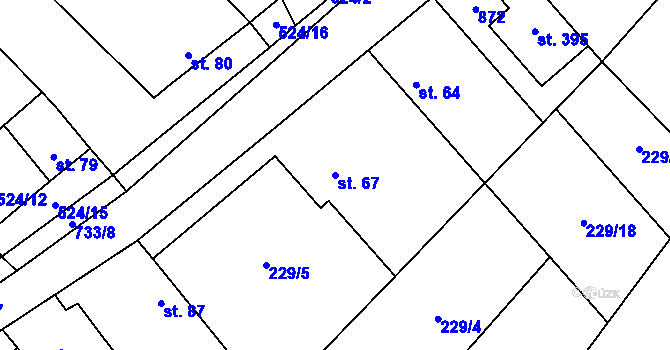 Parcela st. 67 v KÚ Záryby, Katastrální mapa